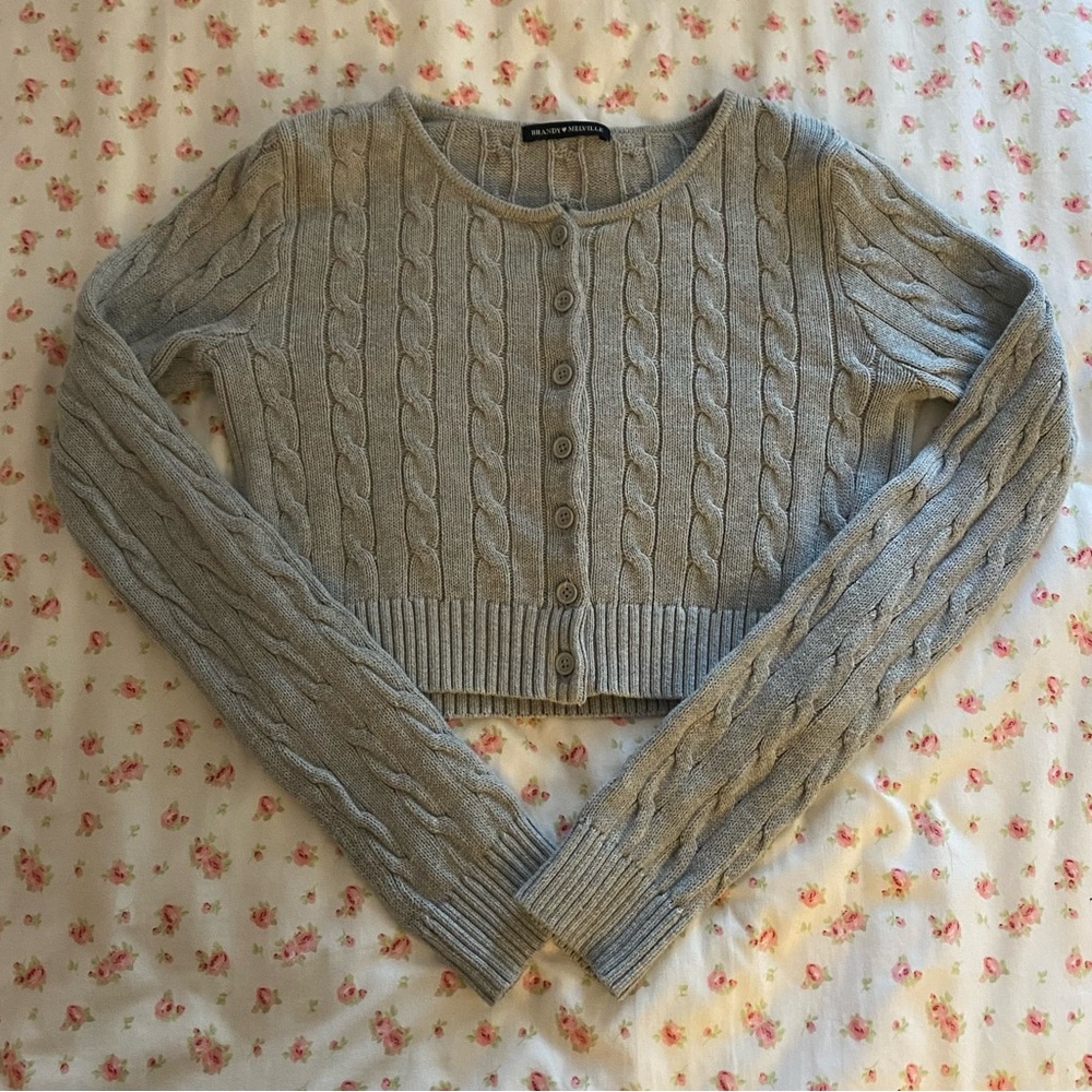 Brandy Melville/John Galt Athelia Heather Gray Crop Cable Knit Cardigan